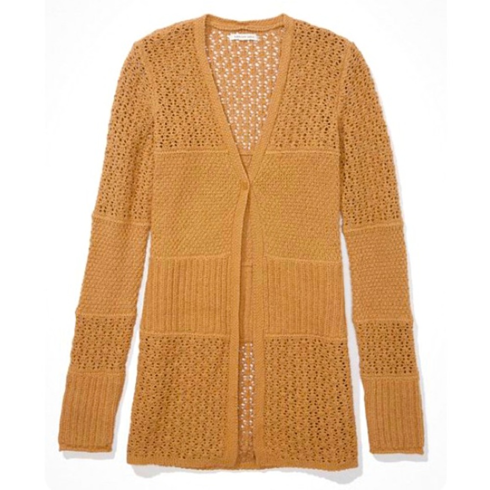 AMERICAN Eagle AE brown crochet button front cardigan size XXL